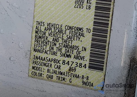 2013 Nissan Maxima 3.5 Sv from USA, damaged, VIN 1N4AA5AP8DC847384